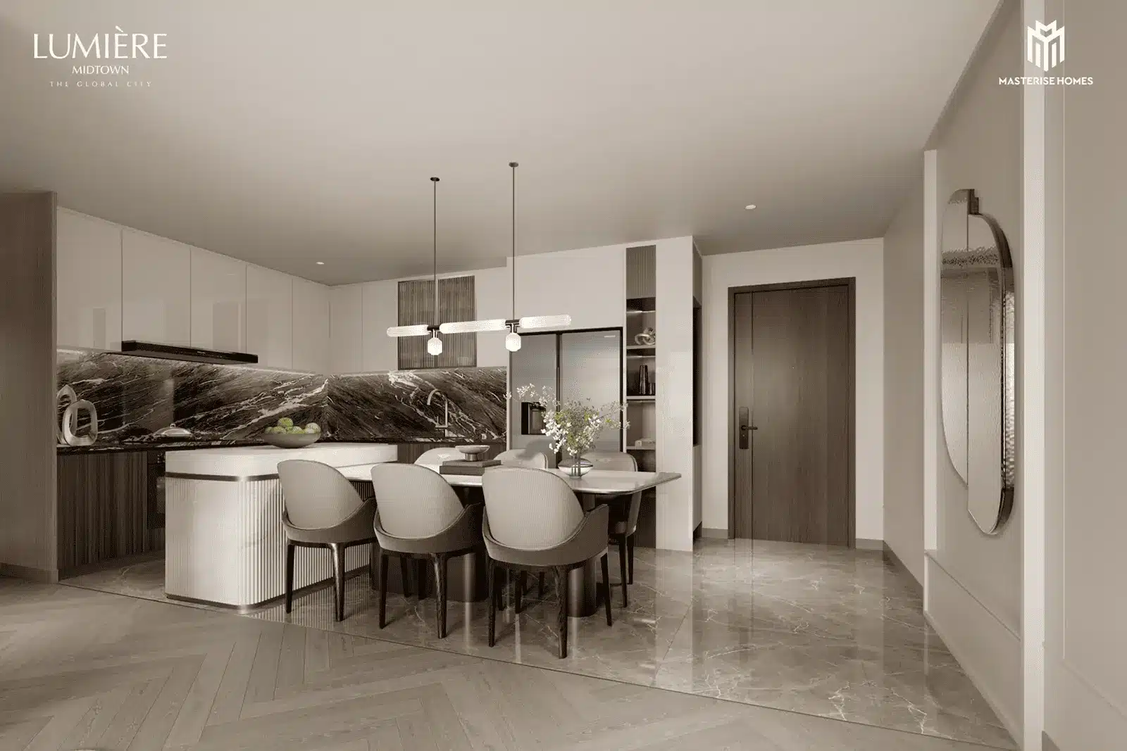 Không gian nội thất sang trọng tại LUMIÈRE Midtown mang đến trải nghiệm sống tinh tế và hiện đại.