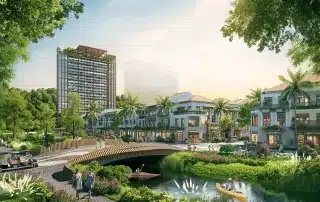 Khu du lịch Xanh Island Cát Bà với không gian xanh mát và kiến trúc độc đáo, nằm tại trung tâm đảo Cát Bà.