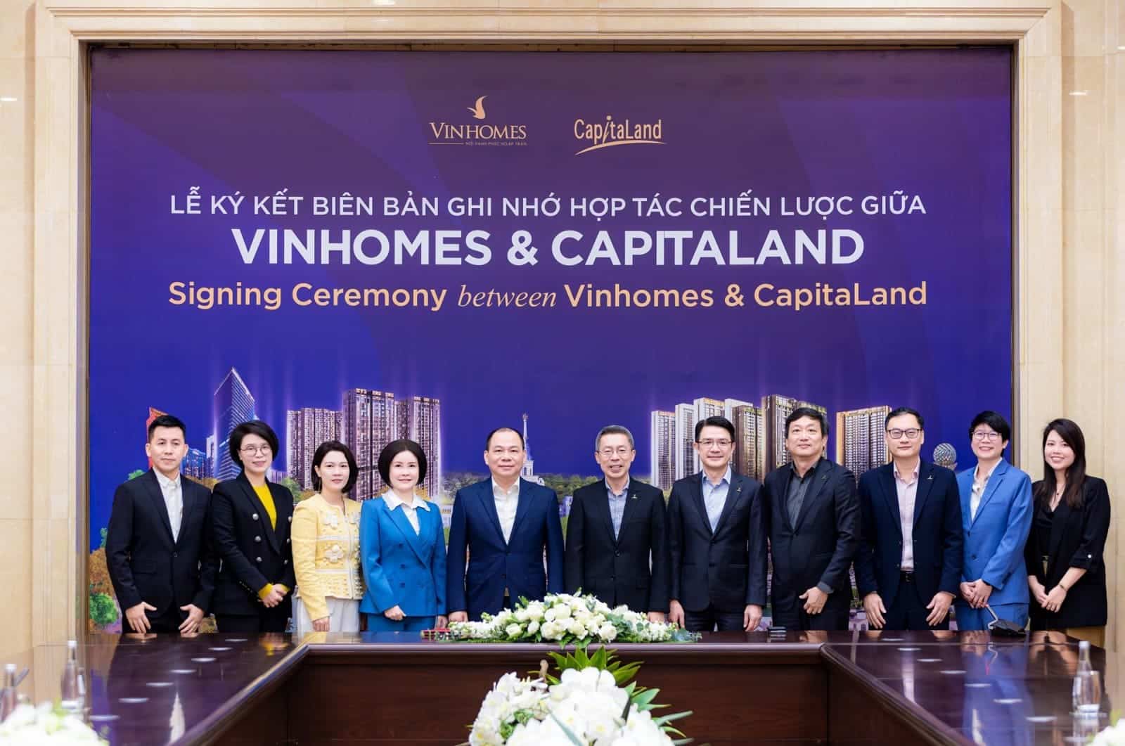 Lễ ký kết hợp tác chiến lược giữa Vinhomes và CapitaLand cho dự án The Fullton CapitaLand tại Việt Nam.