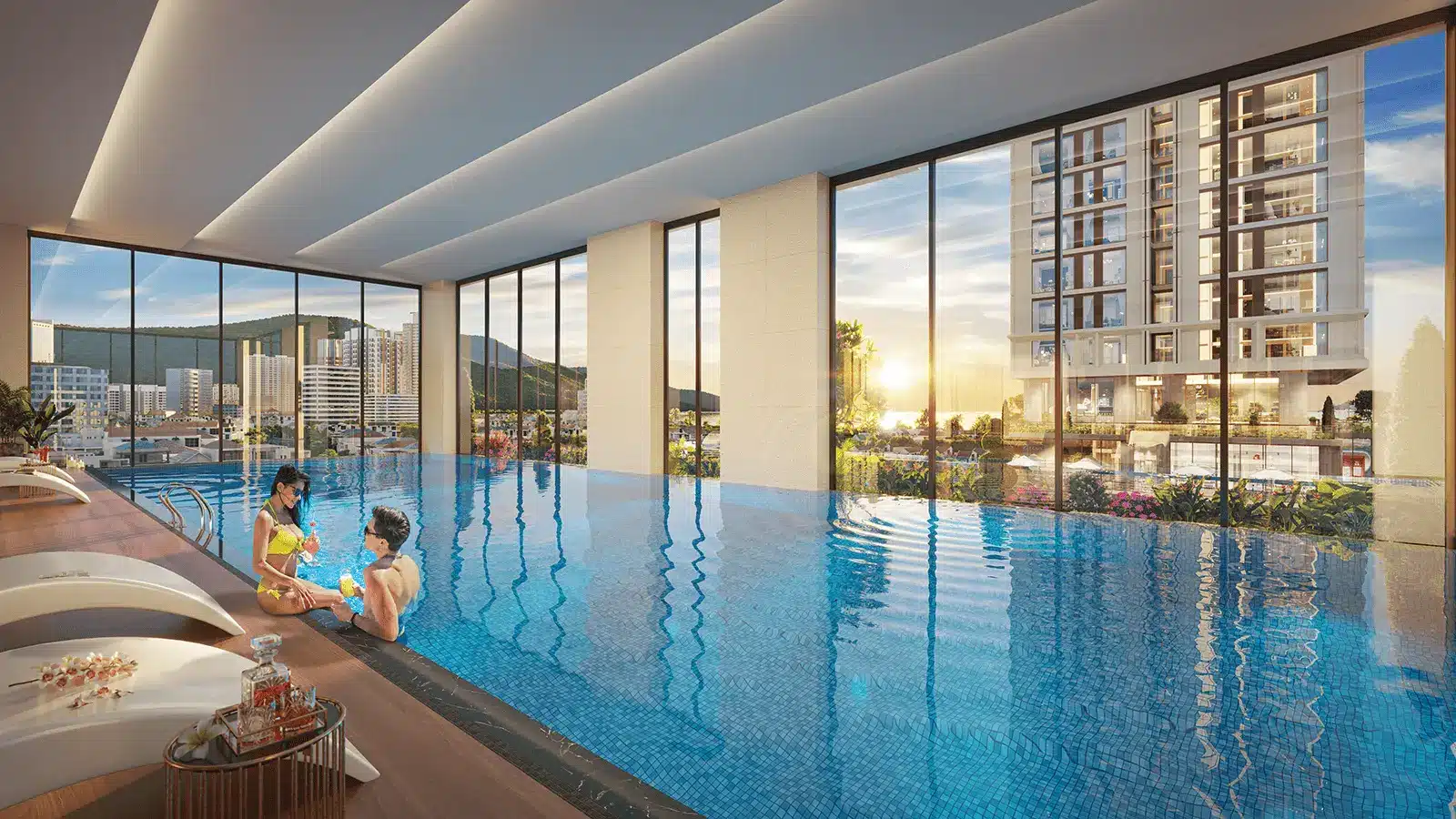 Tiện ích hồ bơi cao cấp tại Sun Costa Residences Đà Nẵng với tầm nhìn ra biển Mỹ Khê.